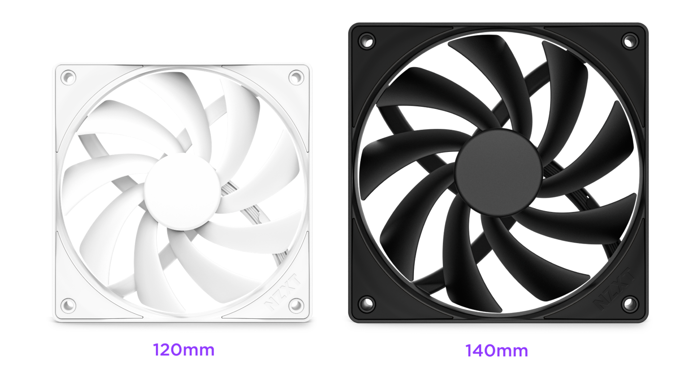 White 120 mm and black 140 mm quiet airflow fans