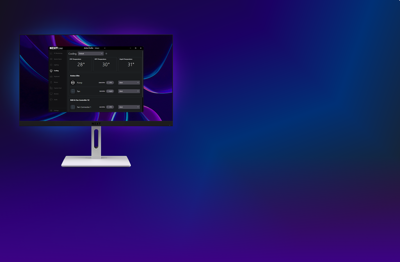 NZXT CAM Cooling UI Interface on a Monitor