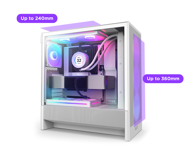 H5 Flow RGB PC showing radiator fan size capability