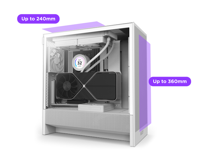 H5 Flow PC showing radiator fan size capability