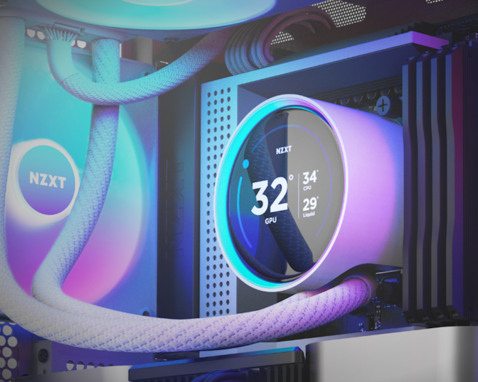 Close up of White Kraken Elite RGB Pump inside system