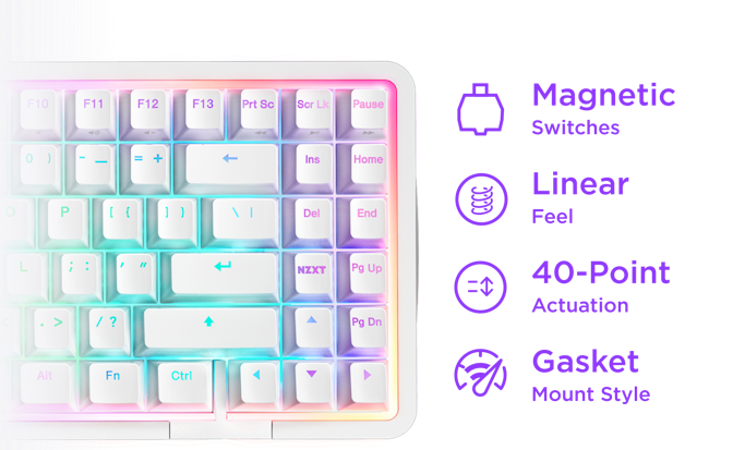 White Function Elite Keyboard with RGB lighting and aluminum frame