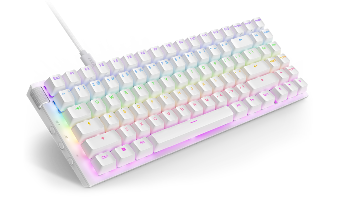 White Function 2 keyboard with vibrant RGB